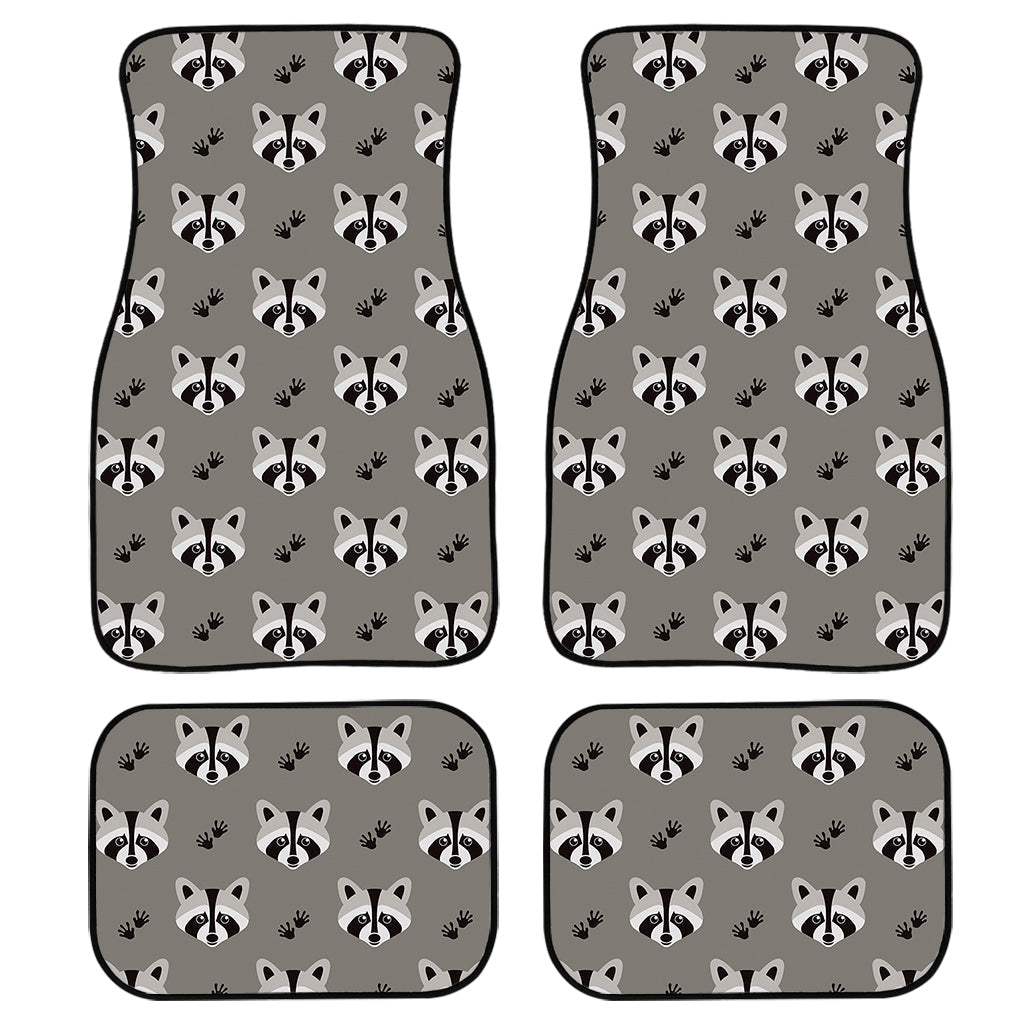 Grey Raccoon Pattern Print Front And Back Car Floor Mats, Front Car Mat