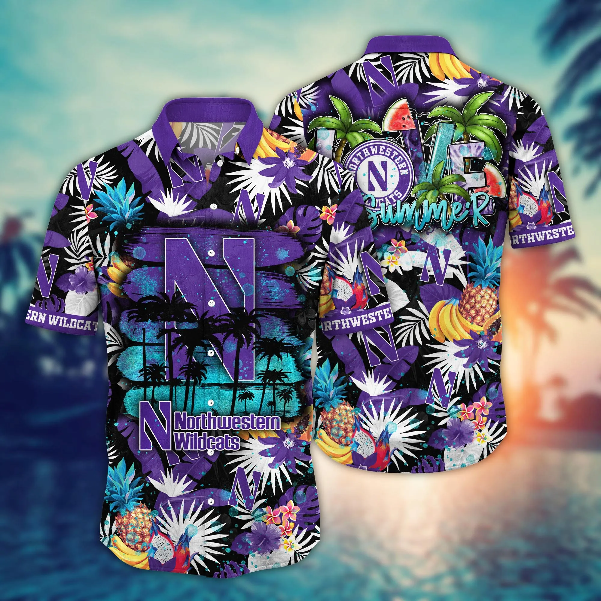 Northwestern Wildcats NCCA Hawaiian Shirt Vacation Timetime Aloha Shirt