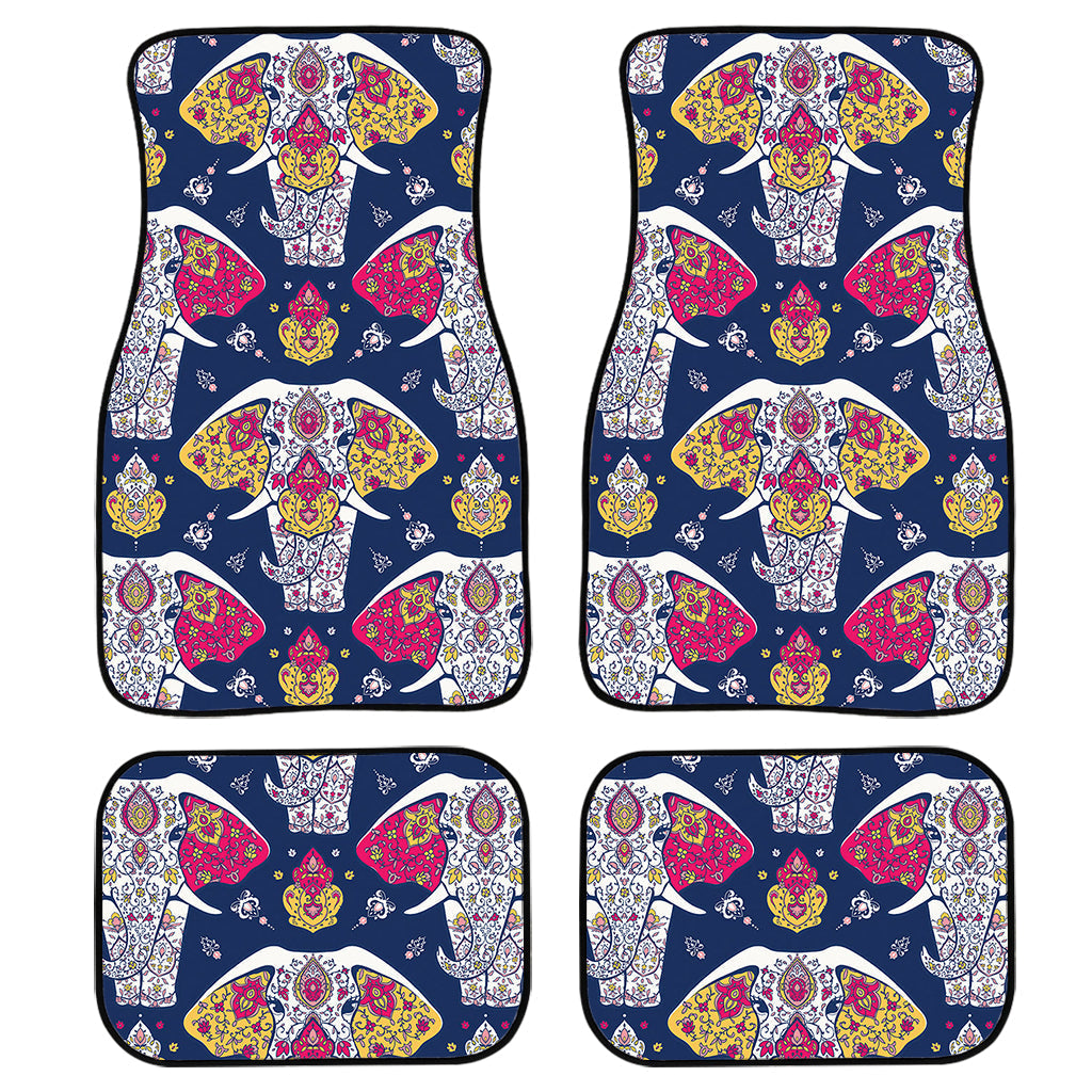 Indian Floral Elephant Pattern Print Front And Back Car Floor Mats, Front Car Mat