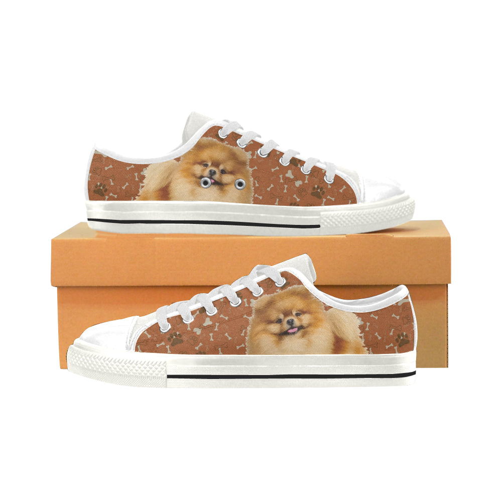 Pomeranian Dog White Low Top Canvas Shoes for Kid