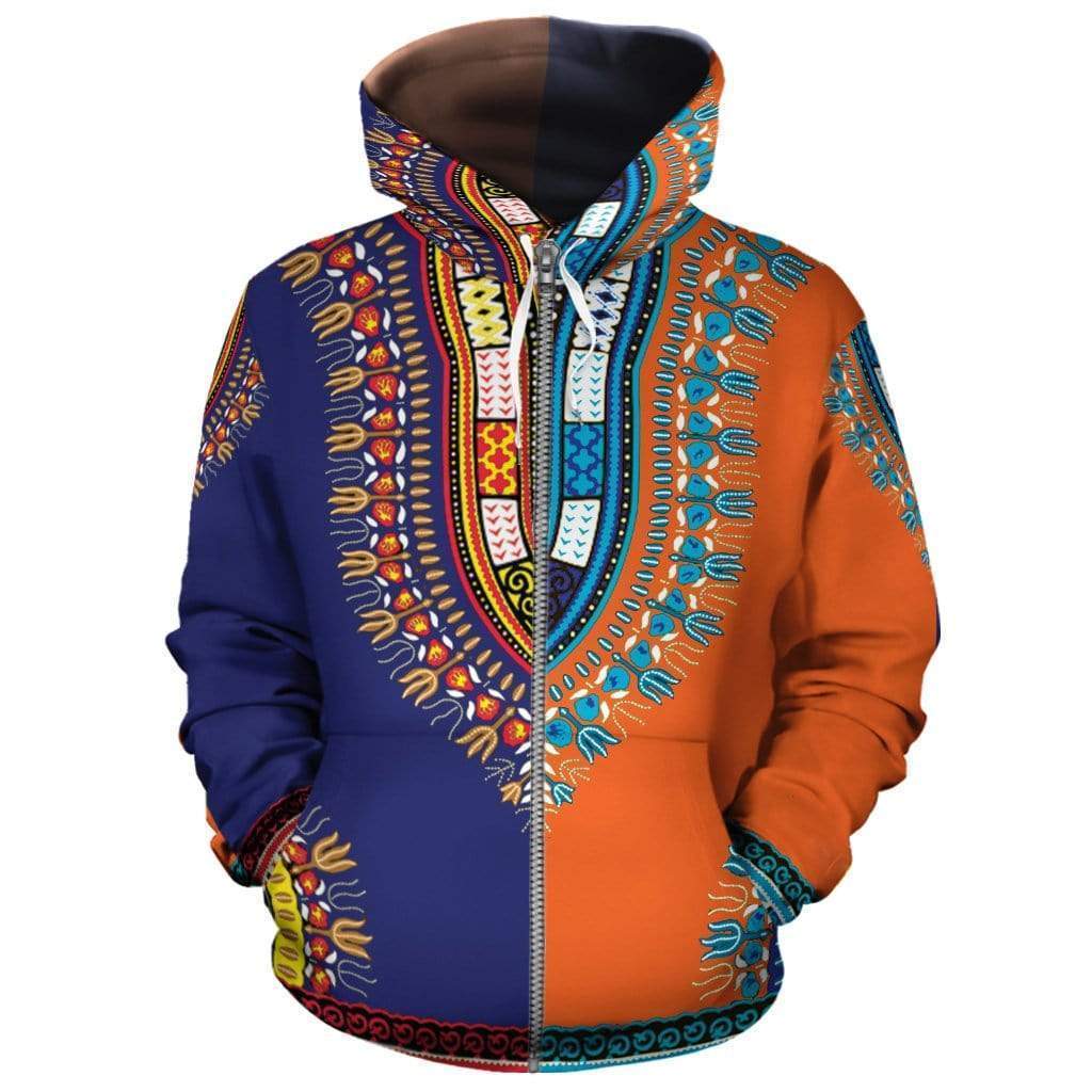 Greek Life Hoodie – Dashiki Two-Sided Blue Orange Zip Hoodie