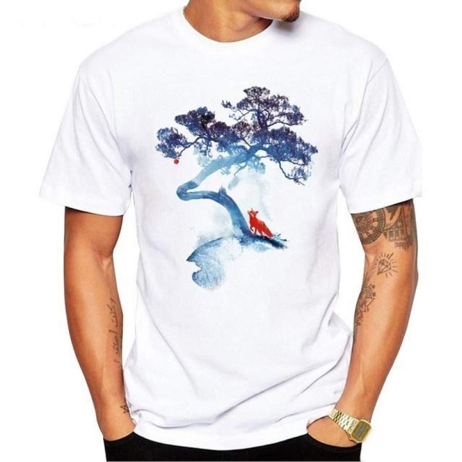 The Last Apple Tree Men T-Shirt Fashion Art Printed Cool T Shirt Men Summer Short Sleeve Casual White Tops Hipster Tees