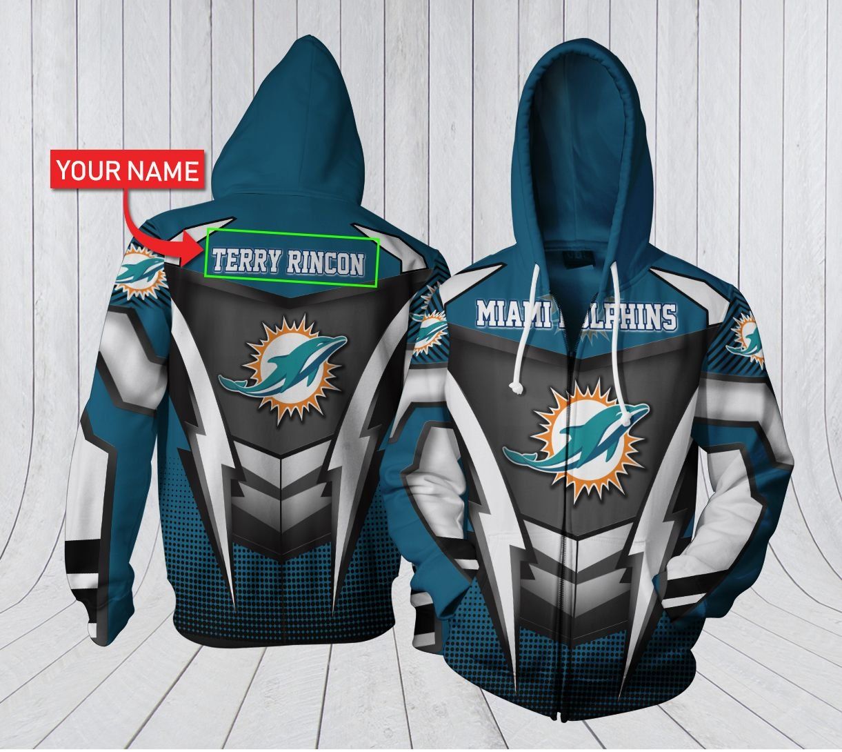 HA3D07CT099 Miami Dolphins 3D Clothing Personalized