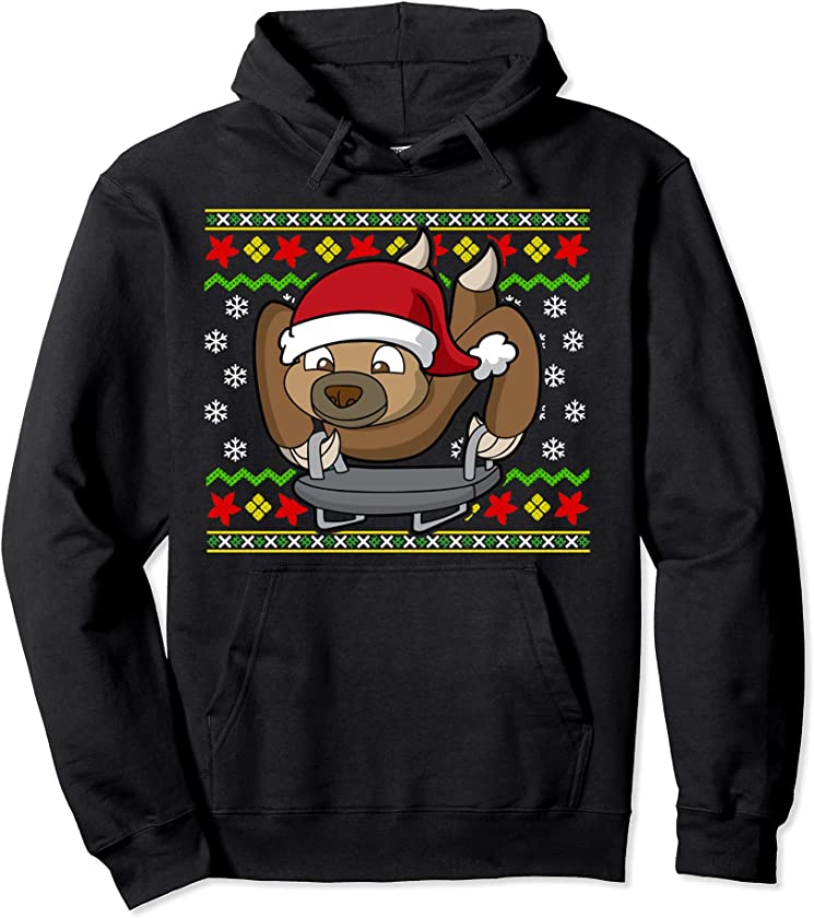 Sledding Sloth Luge Ugly Christmas Pattern Snow Sled Pullover Hoodie