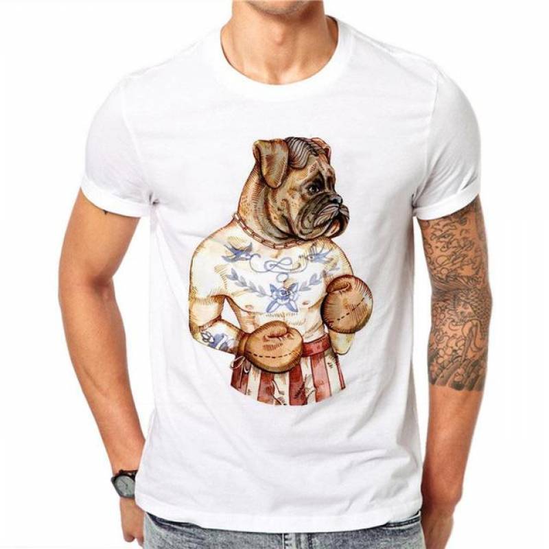 100% Cotton Men 3D Print Dog boxer T-Shirt Summer