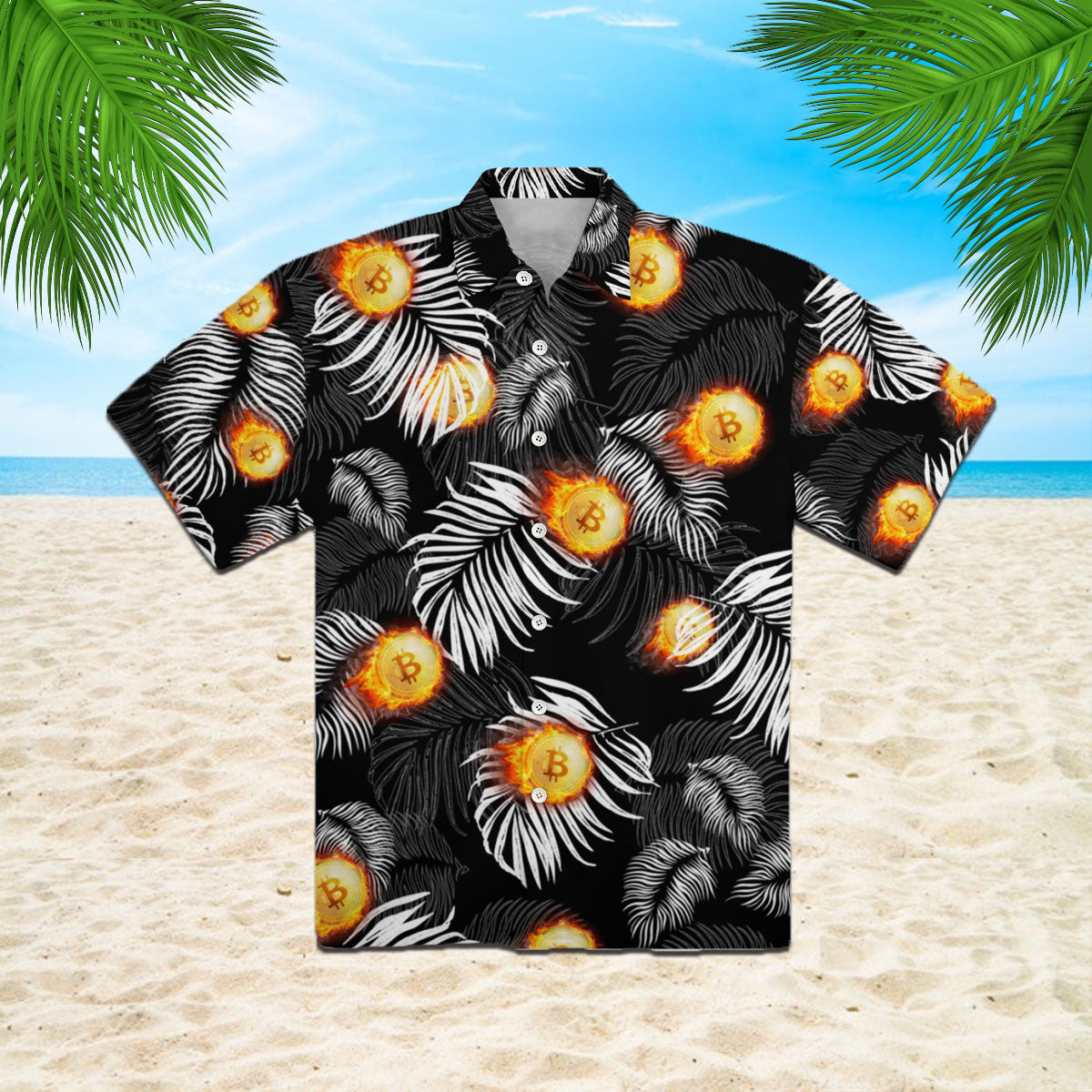 Bitcoin Flame And Tropical Pattern Hawaii Shirt For Men Women Ha76072