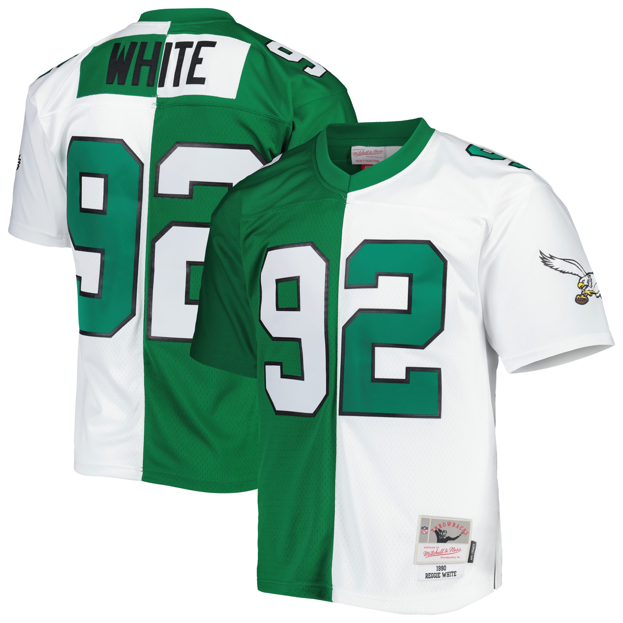 Reggie White Philadelphia Eagles Mitchell & Ness 1990 Split Legacy Replica Jersey – Kelly Green/White