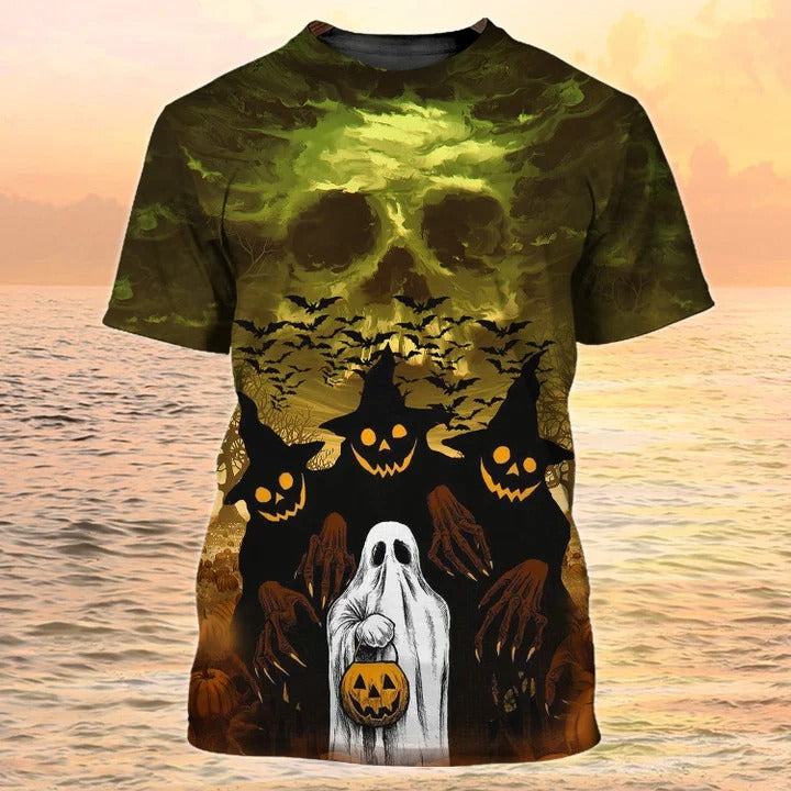 Mens Halloween Shirt, Halloween Ghost All Over Print Tshirts, Halloween 3D Shirts For Adults