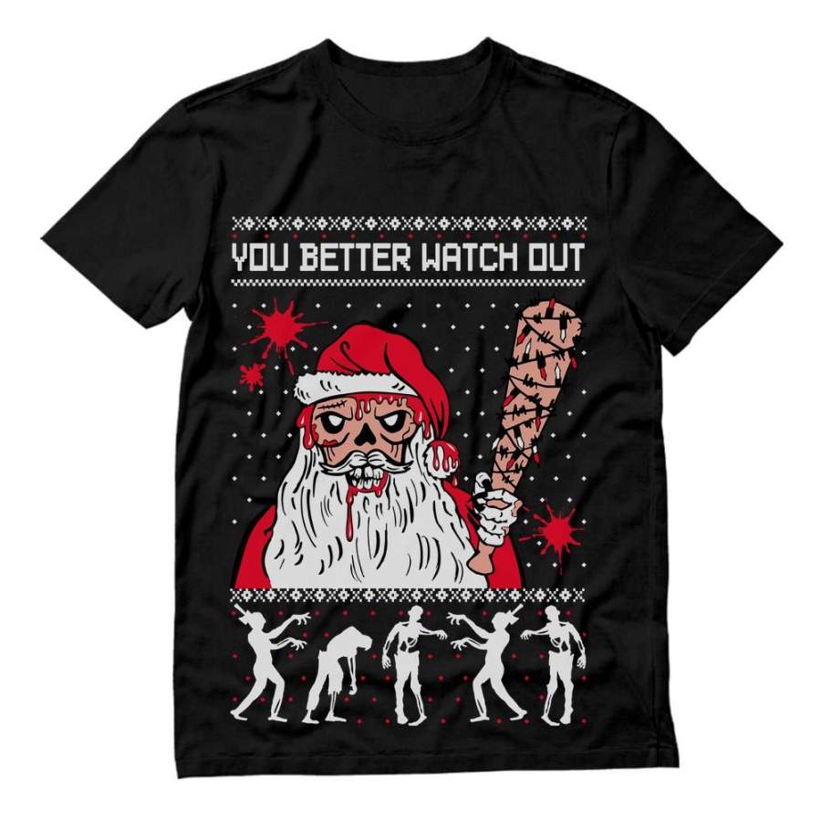 Zombie Santa and Dead Walkers Ugly Christmas Sweater Gift T-Shirt