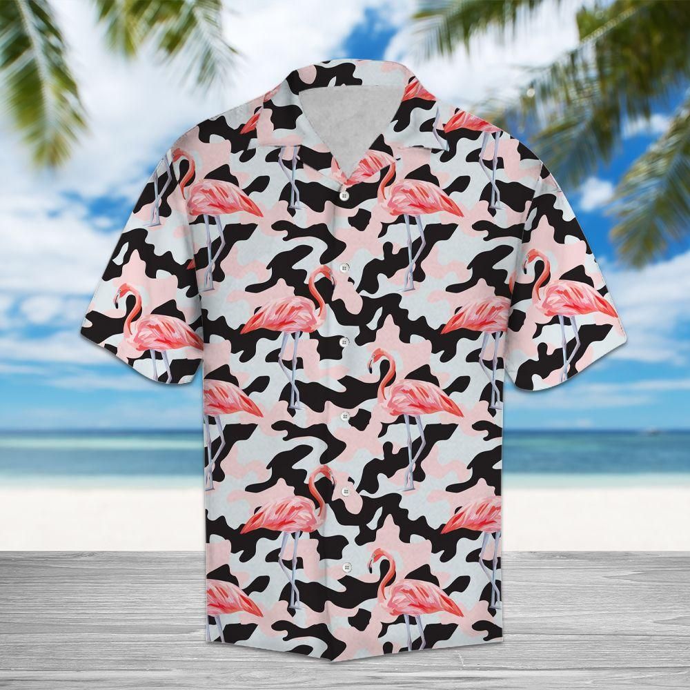 Amazing Camo Flamingo Aloha Hawaiian Shirt Colorful Short Sleeve Summer Beach Casual Shirt For Men And Women