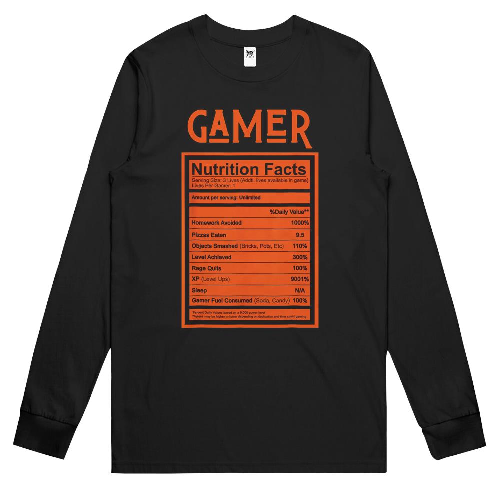 Nutritional Facts Shirt, Gamer Nutrition Facts Shirt, Gamer Nutritional Facts Men Women Gamers Gaming Shirt Long Sleeve T Shirts