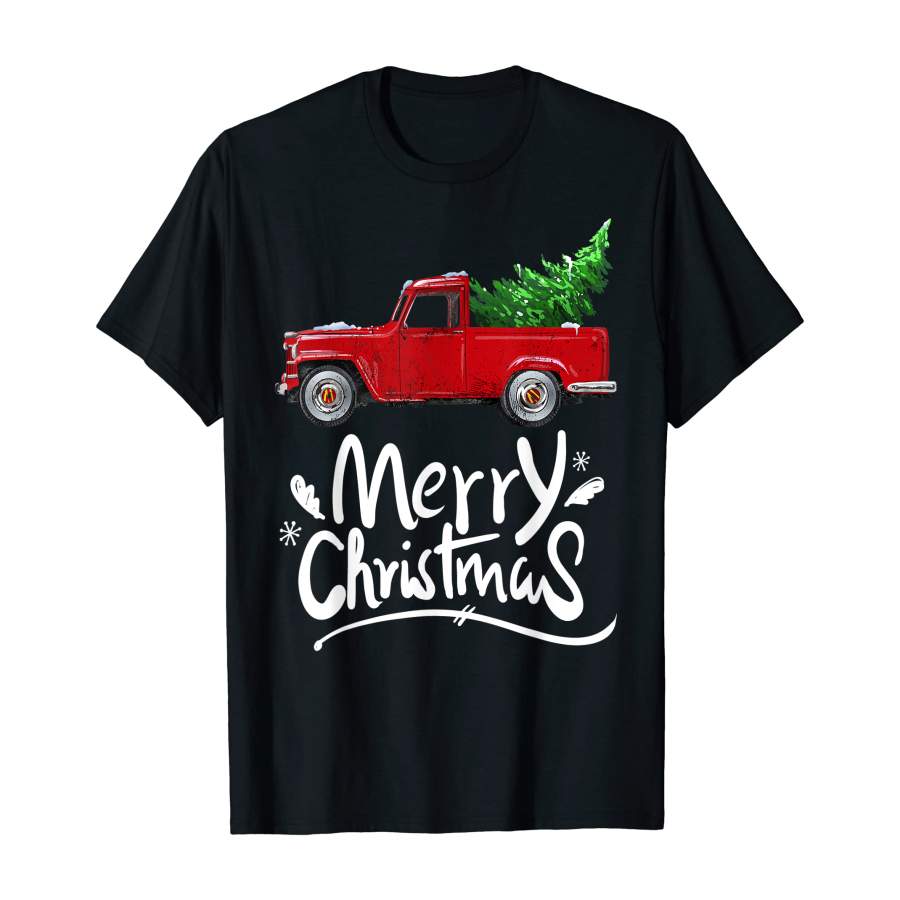 Vintage Wagon Red Truck Christmas Tree Pajama Gift T-Shirt