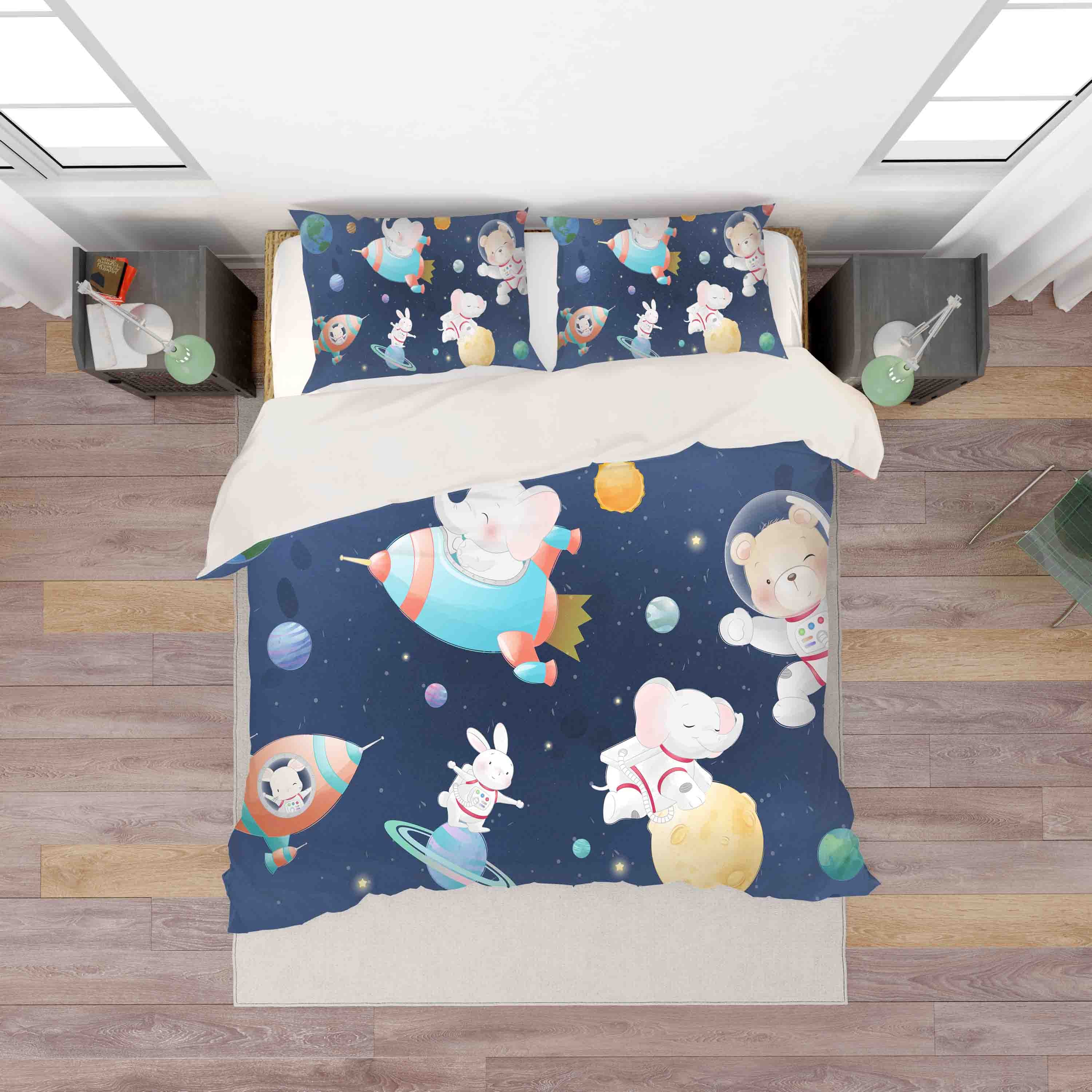 3D Cartoon Animal Planet Rocket Universe Space Quilt Cover Set Bedding Set Duvet Cover Pillowcases Sf002