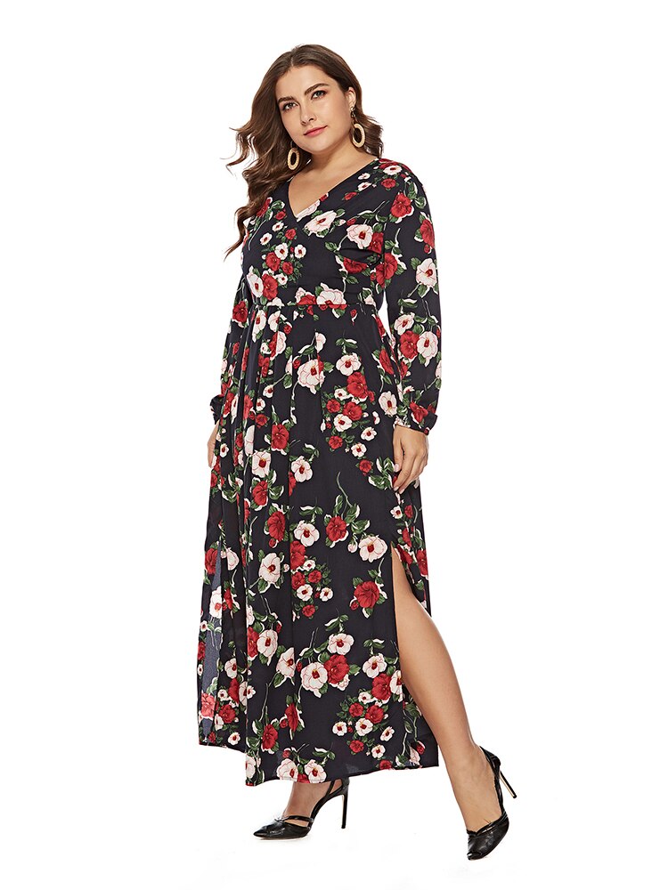 2022 New Summer Holiday Casual Dress Fashion Women’s Sexy Elegant Party Flowers Print Maxi Dresses Plus Size For Women Clothing alx