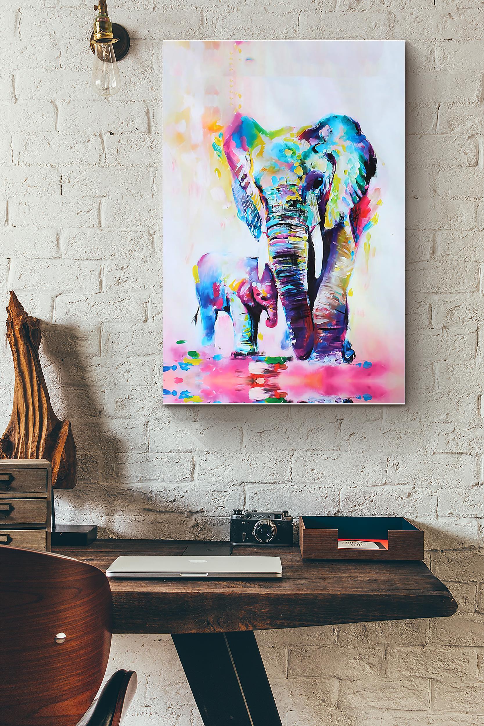 Two Elephant Watercolor Colorful Poster