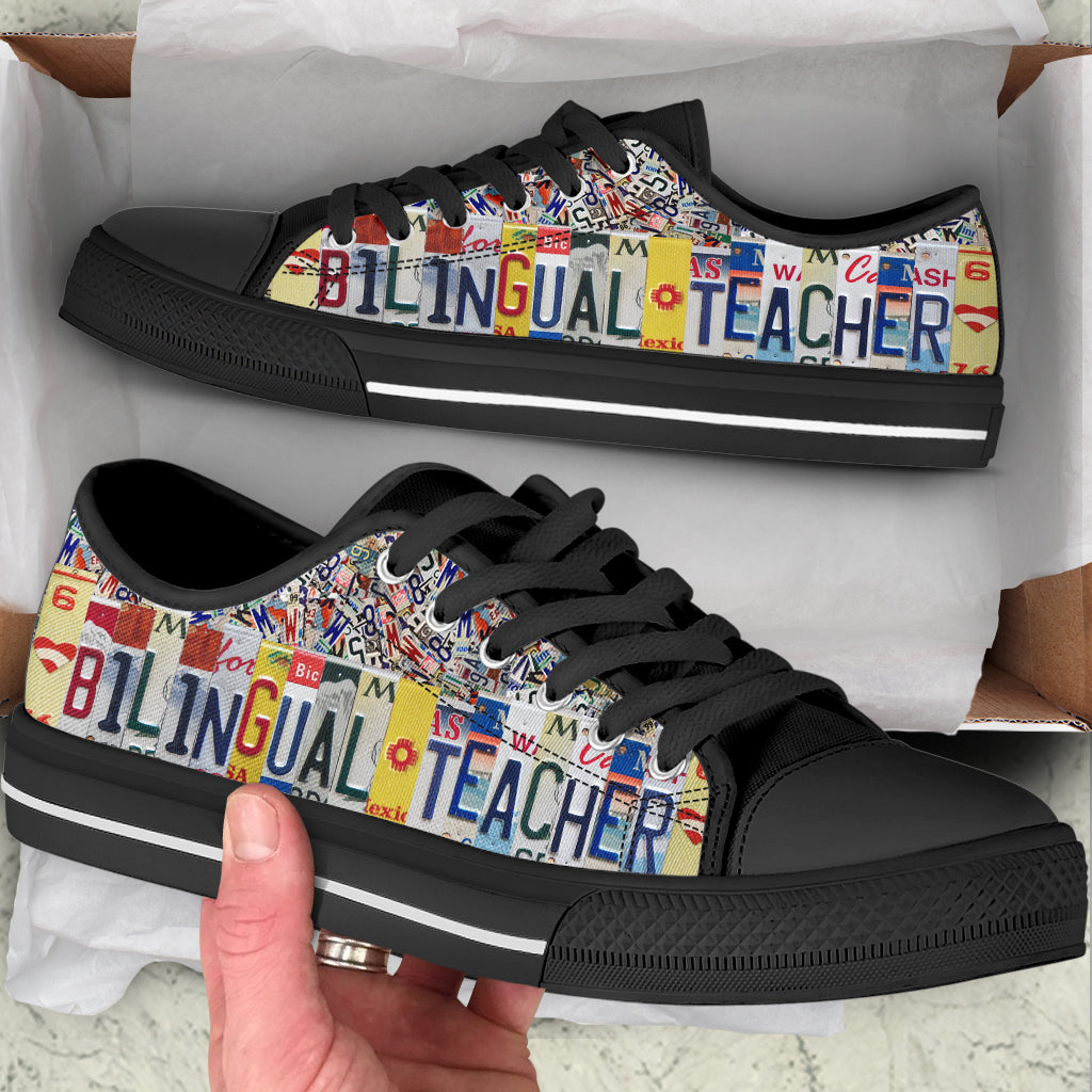 Bilingual Teacher License Plates Low Top Shoes Canvas Print Lowtop Casual Fashion Trendy Shoes Gift For Adults