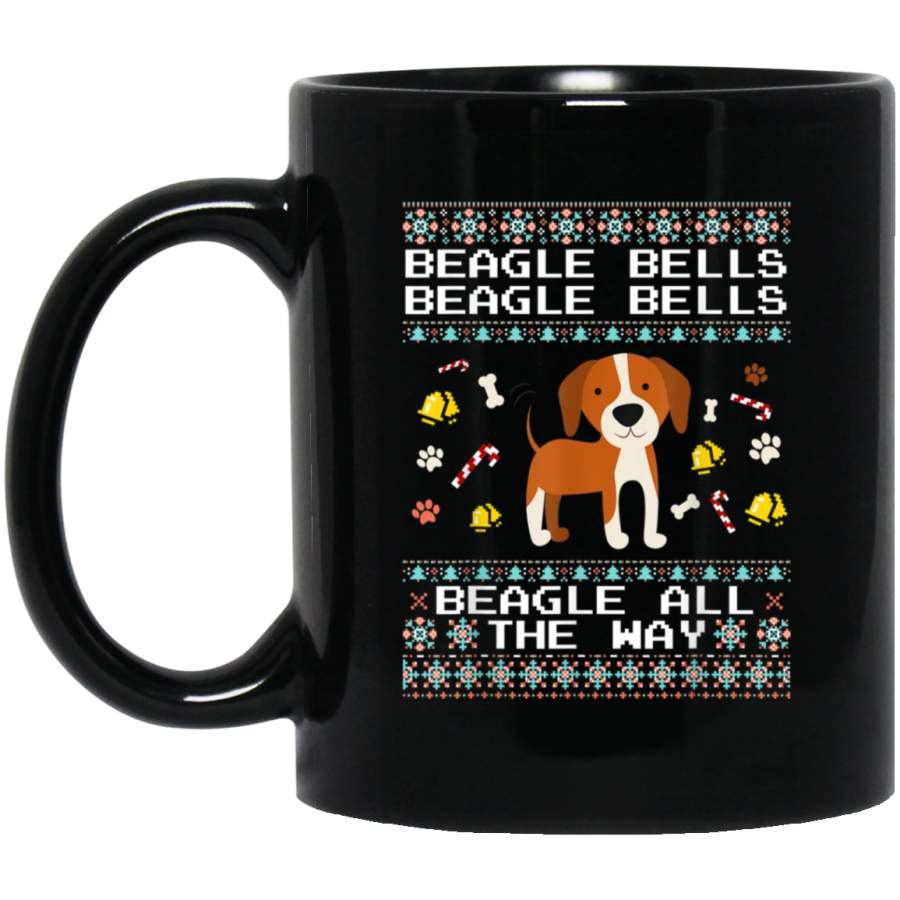 Beagle Bells Beagle All The Way Ugly Sweater Christmas  11 oz 15 oz Mug Black