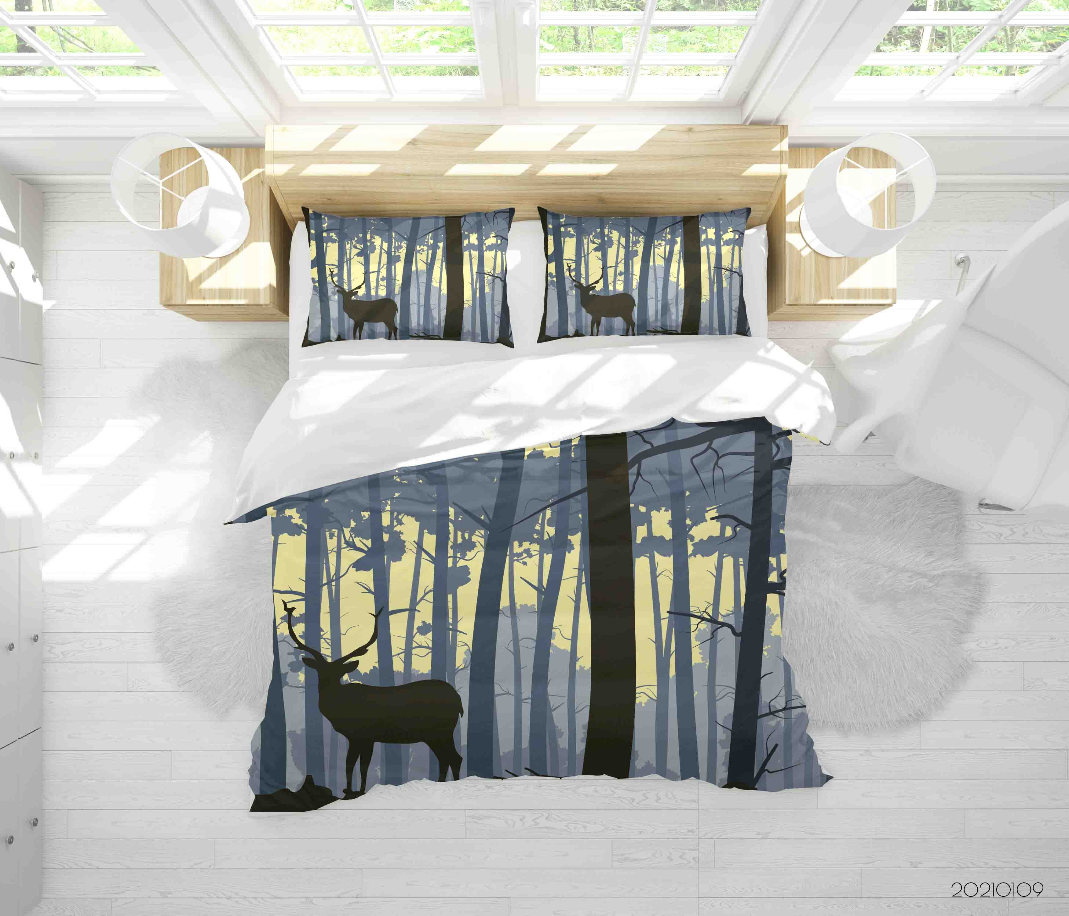 3D Cartoon Green Forest Animal Elk Quilt Cover Set Bedding Set Duvet Cover Pillowcases 48 Lqh