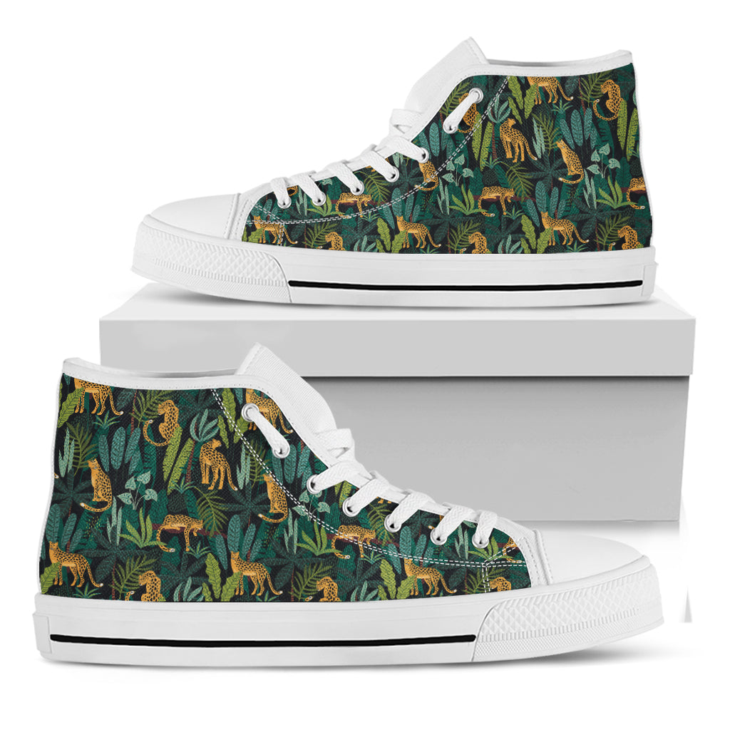 Tropical Jaguar Pattern Print White High Top Shoes