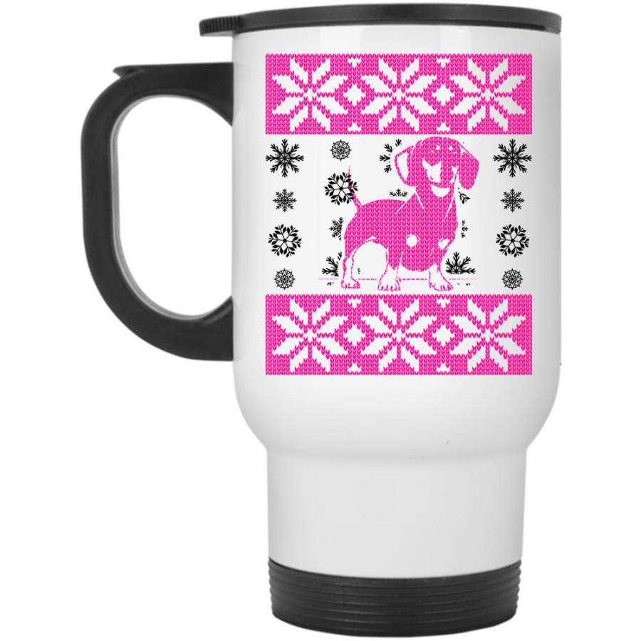 Ugly Christmas Travel Mug, Cute Dachshund Mug