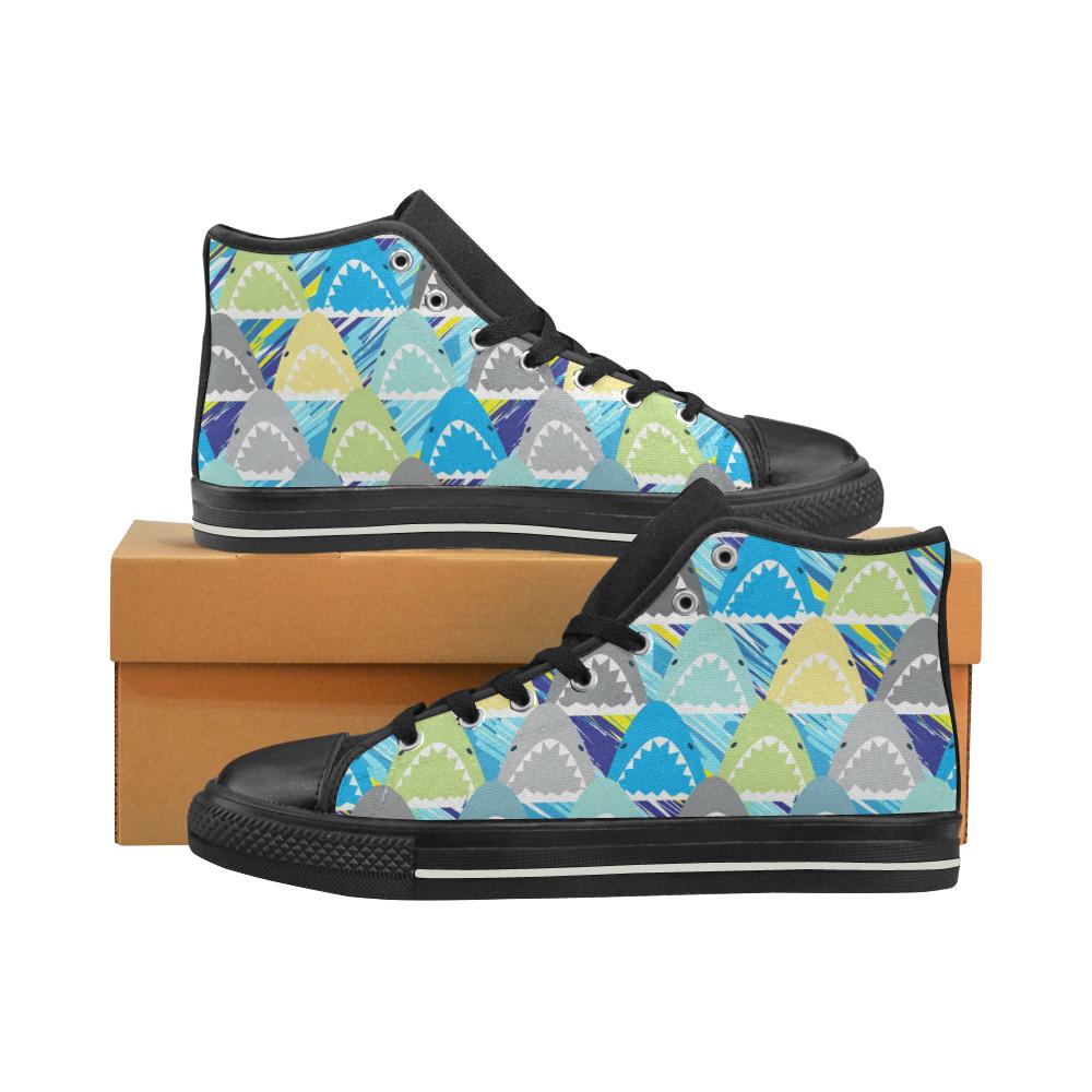 Shark Head Pattern Men’s High Top Shoes Black