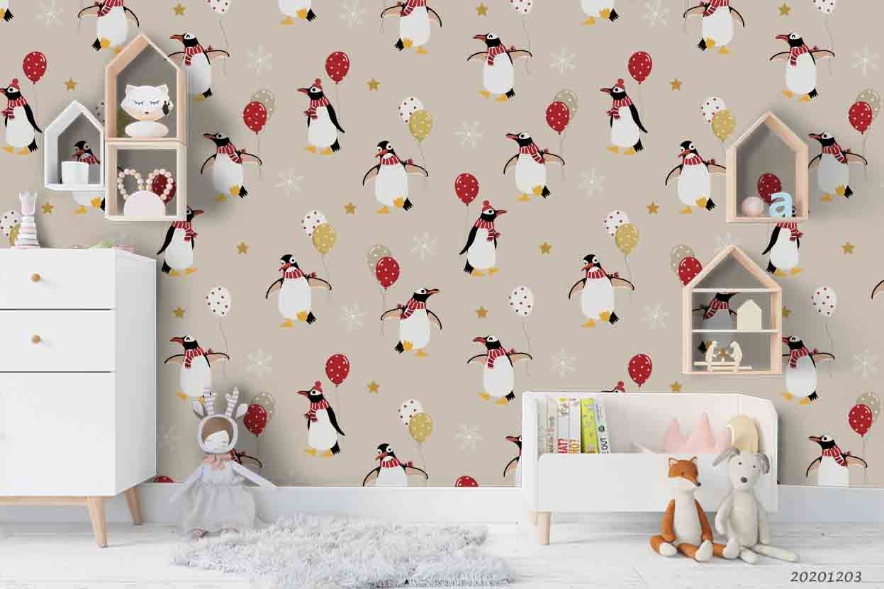 3D Cartoon Penguin Animal Pattern Wall Mural Wallpaper Lxl