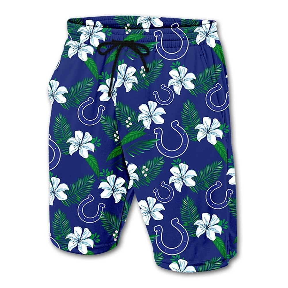 Indianapolis Colts Leaf Floral Pattern Hawaii Summer Shorts Men In Blue Ha81860