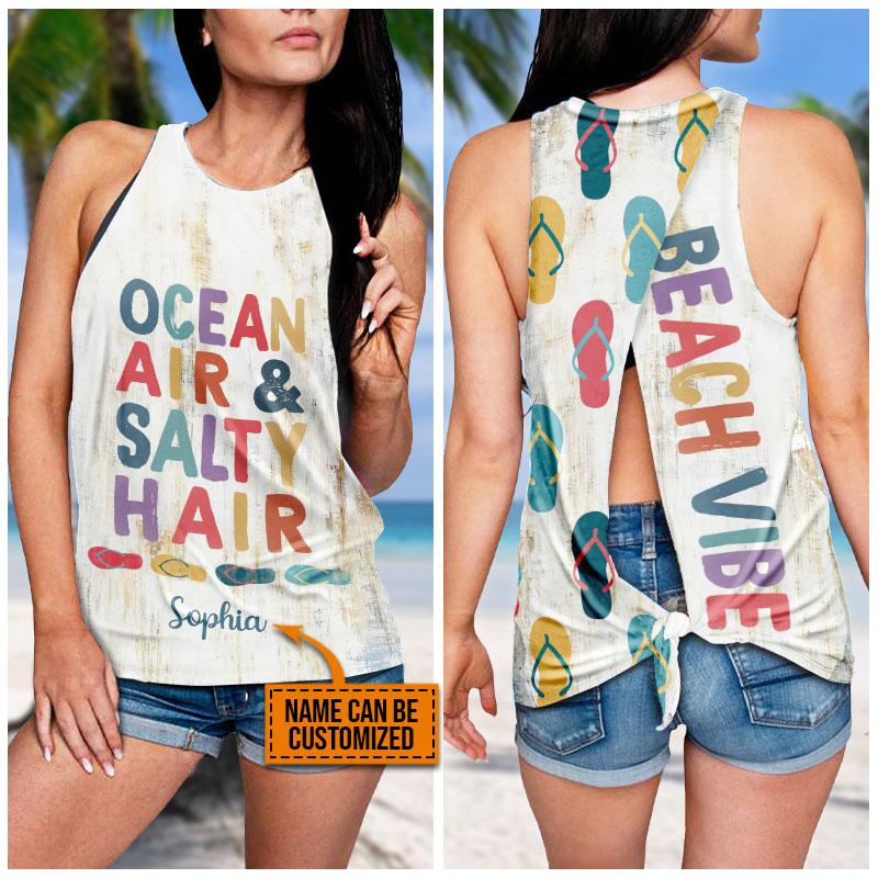 Beach Flip Flop Ocean Air Salty Hair Custom Tie-Breaker Sleeveless Top, Summer Tank Top, Summer Tanks, Beach Tshirt