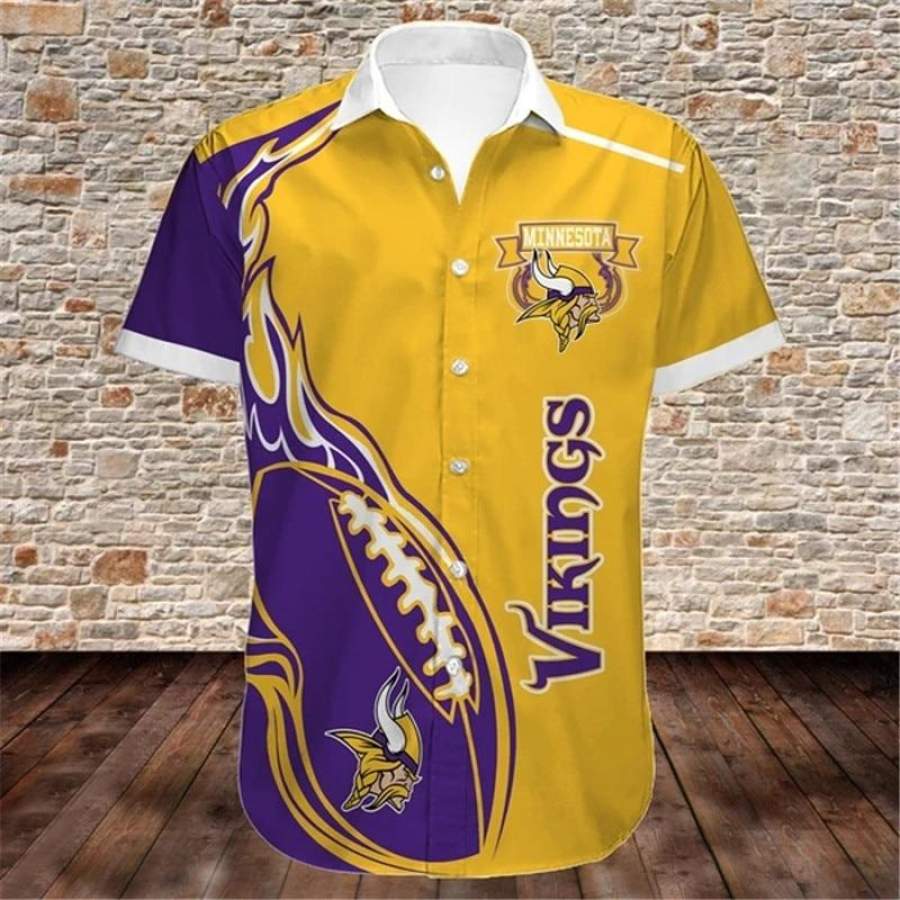 Men'S Minnesota Vikings Shirts Fireball Button Short Sleeve