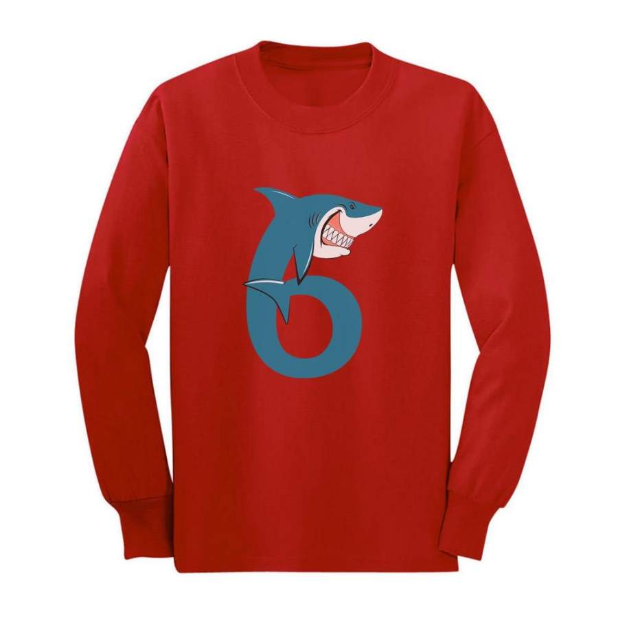 6th Birthday Shark Six Years Old Youth Kids Long Sleeve T-Shirt