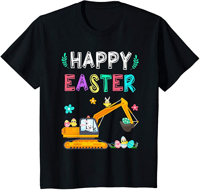 Kids Happy Easter Bunny Excavator Easter Egg Hunt Kids T-Shirt