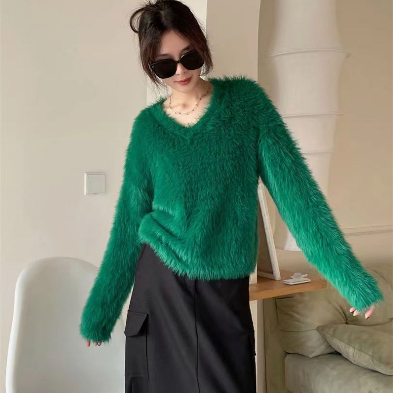 WTEMPO Pure Color V-Neck Knitted Sweater Women Long Sleeve Sweet Elegant White Pullover Female Korean Style Y2k Clothing Autumn alx