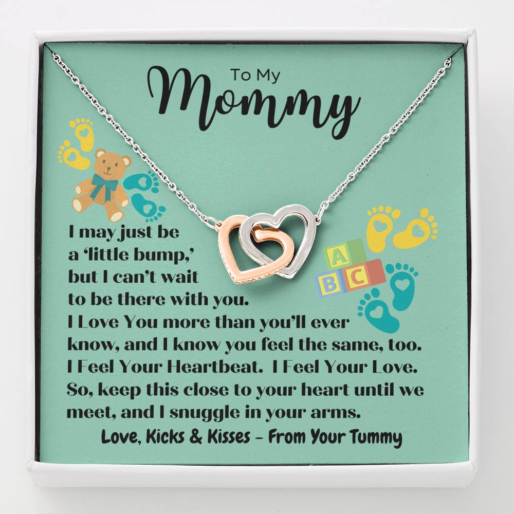 To My Mommy – From Your Tummy – Interlocking Hearts Necklace | Gift For Her | Gift For Mommy To Be | Pregnancy Gift | Baby Shower Gift | Baby Feet – Heart Necklace – Message Card | Gift For Wife – Future Wife – Girlfriend – Partner | Buy Now – Get $20 Off