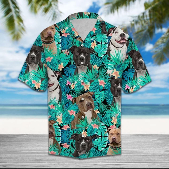 Lovely Pit Bull On Leaves Design Hawaii Shirt Ha47191