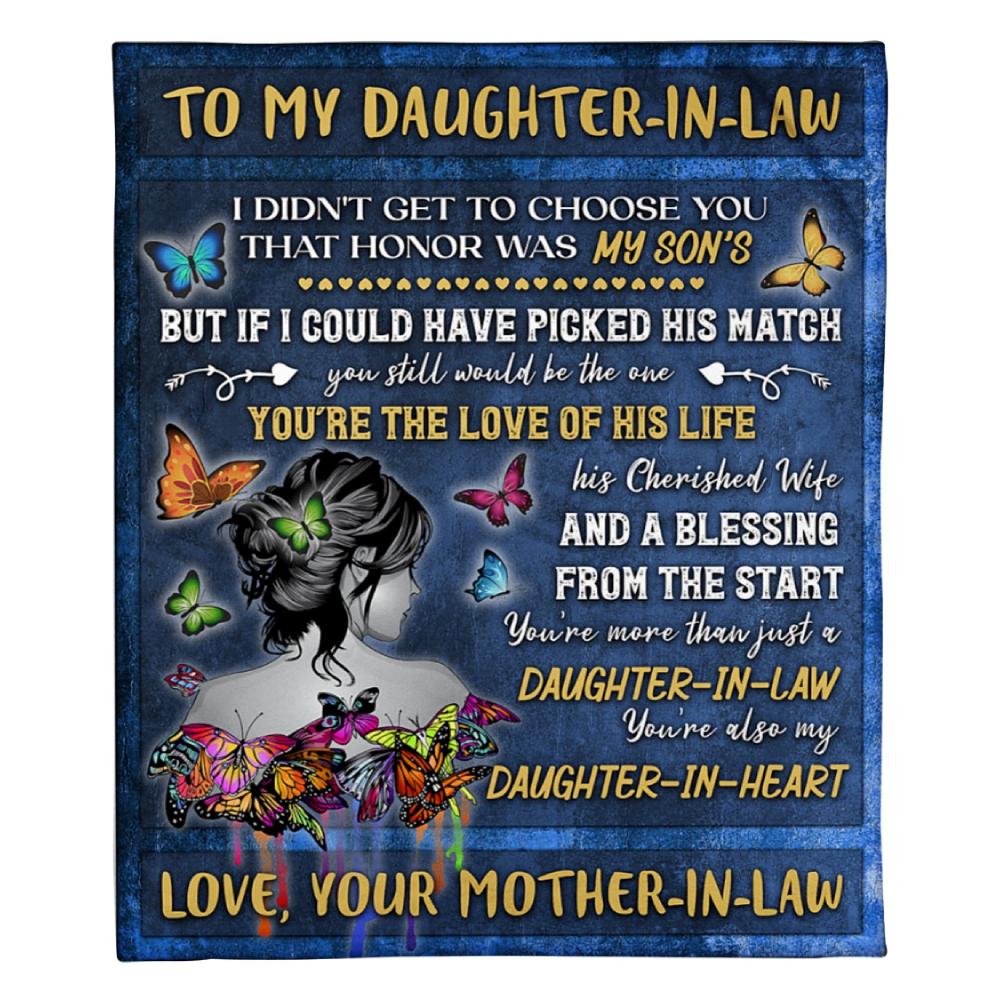 To My Daughter-In-Law Butterfly Mother-In-Law Fleece Blanket Family Gift Home Decor Bedding Couch Sofa Soft And Comfy Cozy