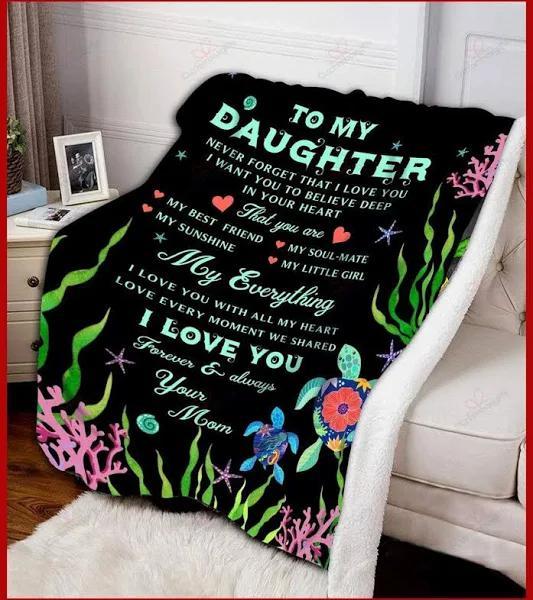 To My Daughter Turtle In Coral Reef I Love You Forever And Always Fleece Blanket Home Decor Bedding Couch Sofa Soft And Comfy Cozy