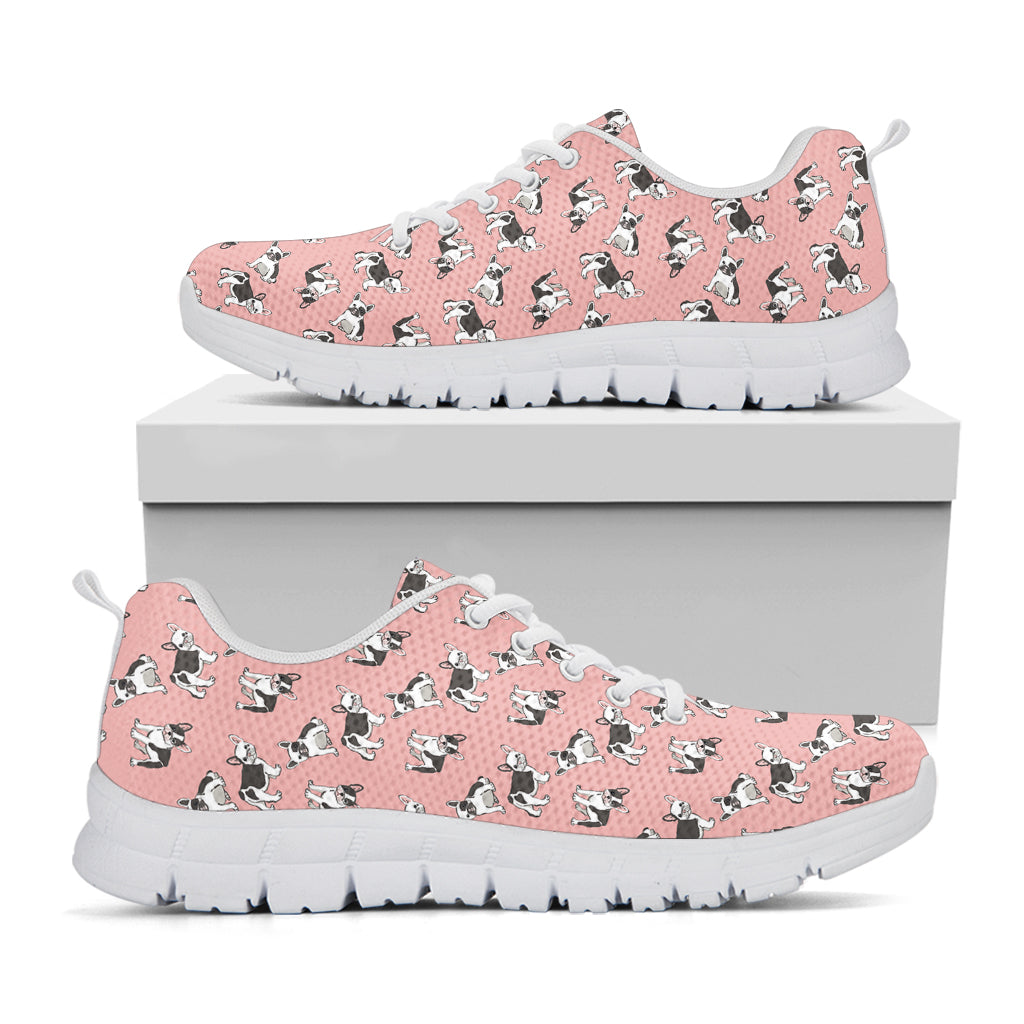 Cute French Bulldog Puppy Pattern Print White Sneakers