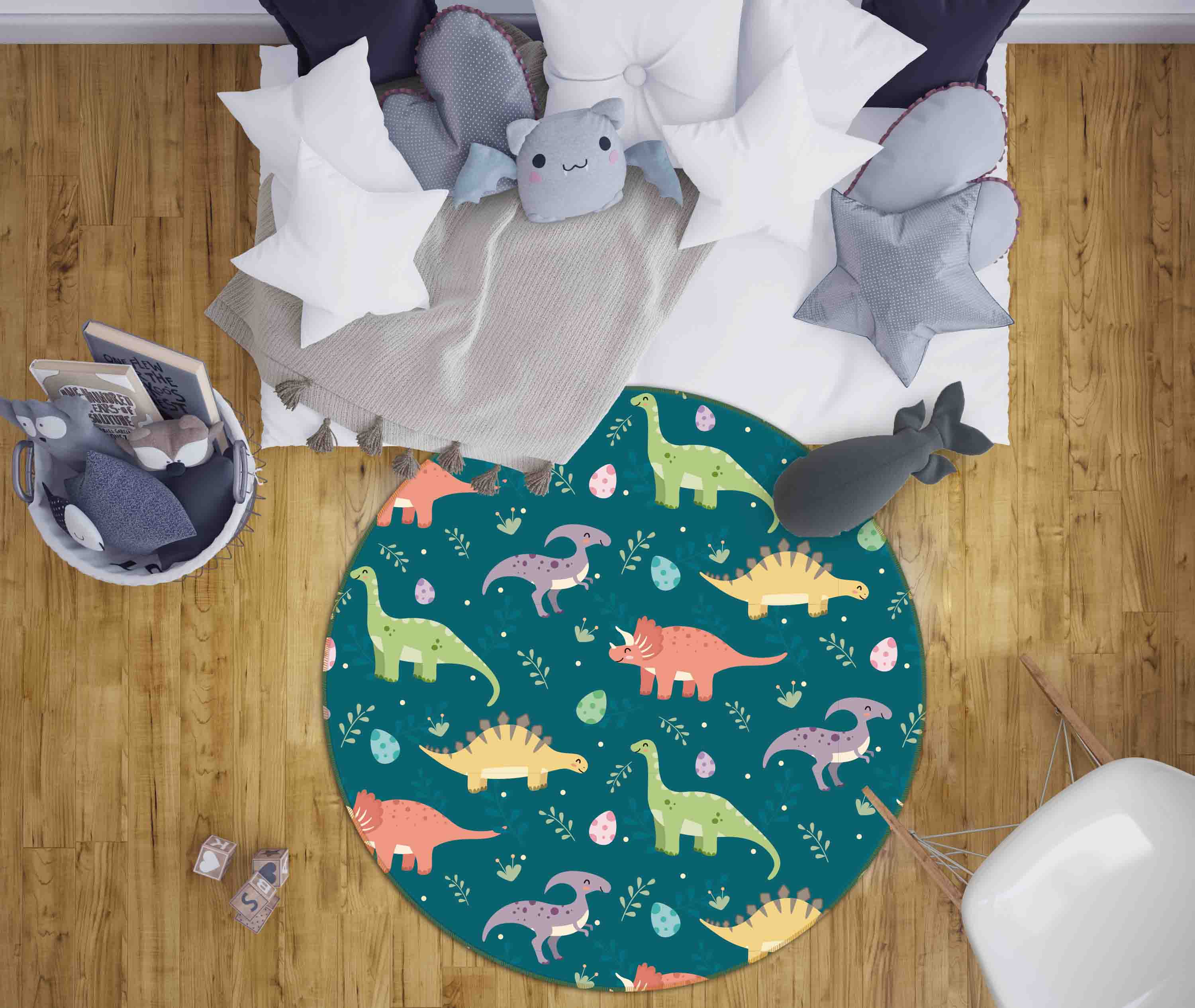 3D Cartoon Animal Dinosaur Kids Non-Slip Round Rug Mat 96