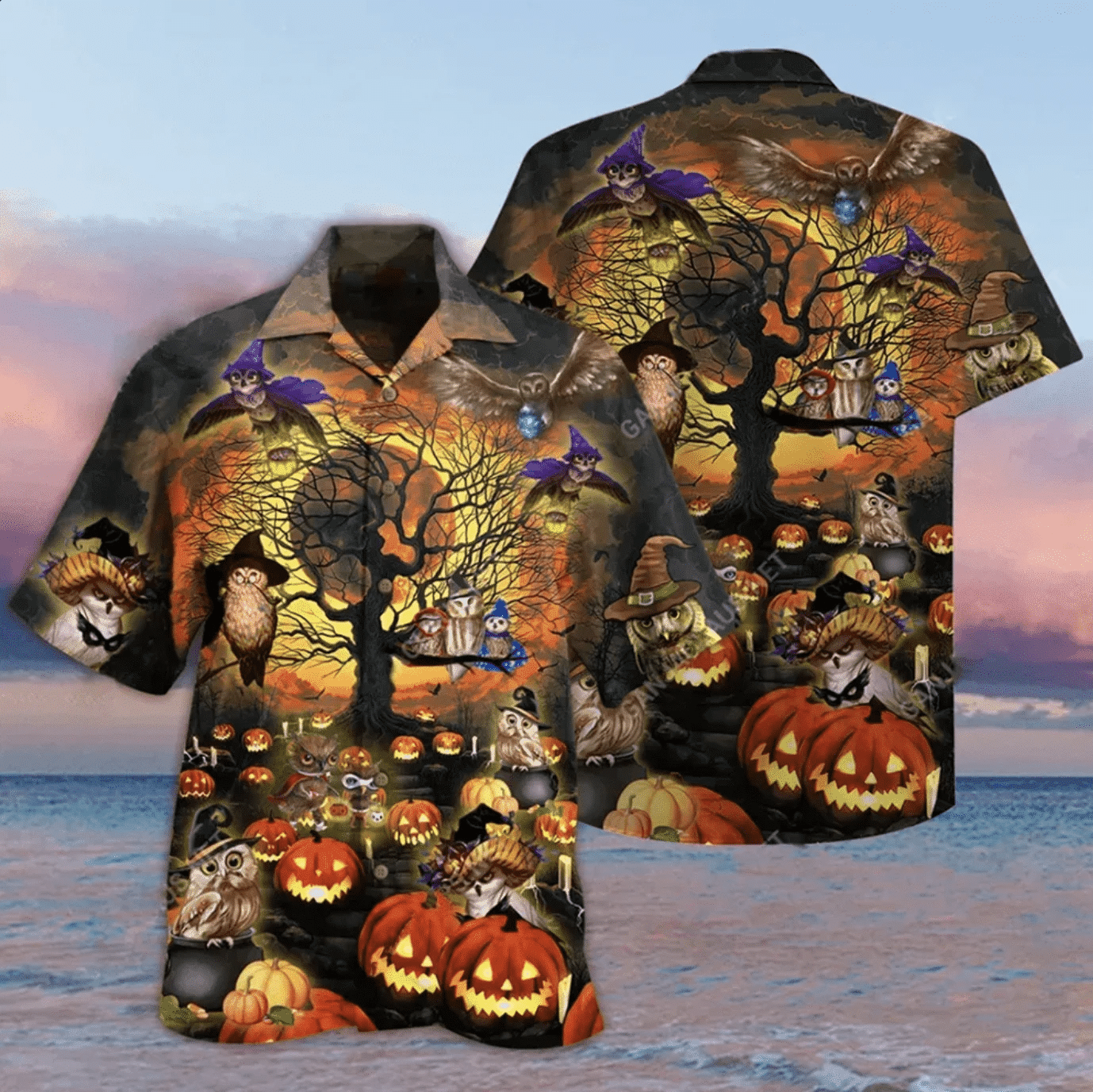 Halloween The Witch Owls Having Fun With Evil Pumkins Hawaii Aloha Shirts Dh Ha93189