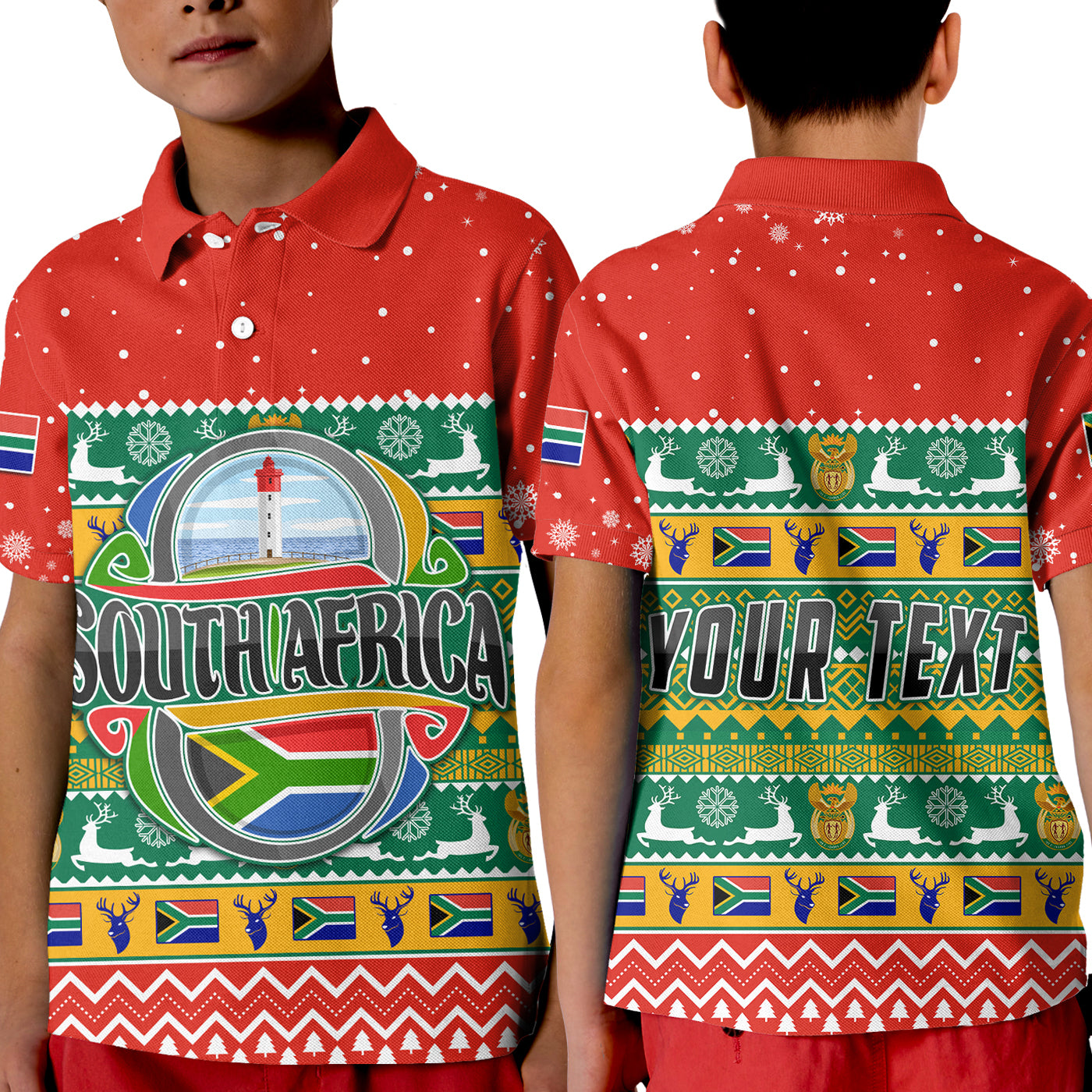 (Custom Personalised) South Africa Christmas Polo Shirt Kid African Springbok Lt13