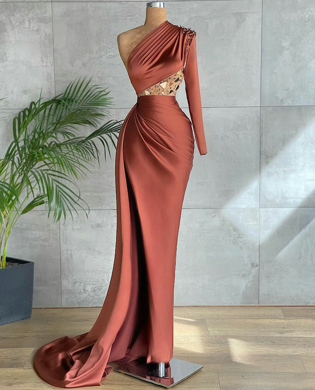 Vinca Sunny Brown Mermaid vestidos de noche Beaded One Shoulder Evening Dresses High Side Split Prom Dress 2023 robes de soirée alx