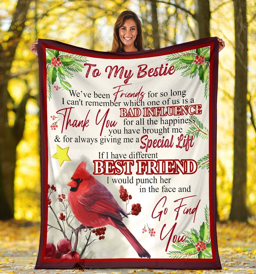 To My Bestie Red Cardinal Bird Fleece Blanket Refords