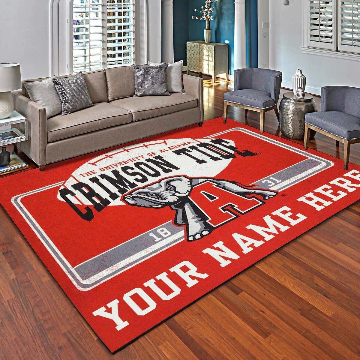 Alabama Crimson Personalized Area Rugs, Living Room Bedroom Carpet – Customized Floor Mat