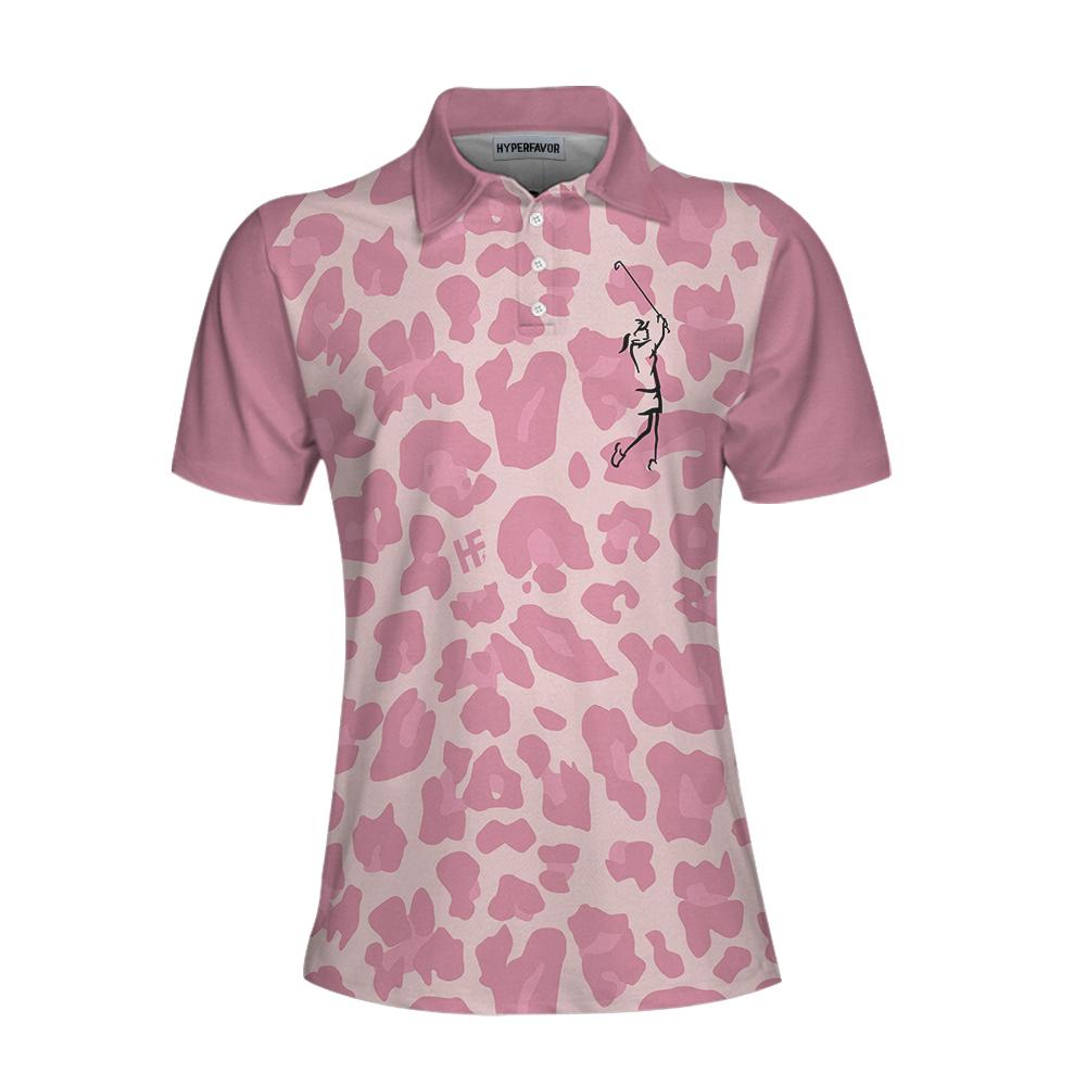 Golf Women Short Sleeve Women Polo Shirt, Pink Leopard Shirt For Golf Ladies, Funny Golf Shirt With Sayings