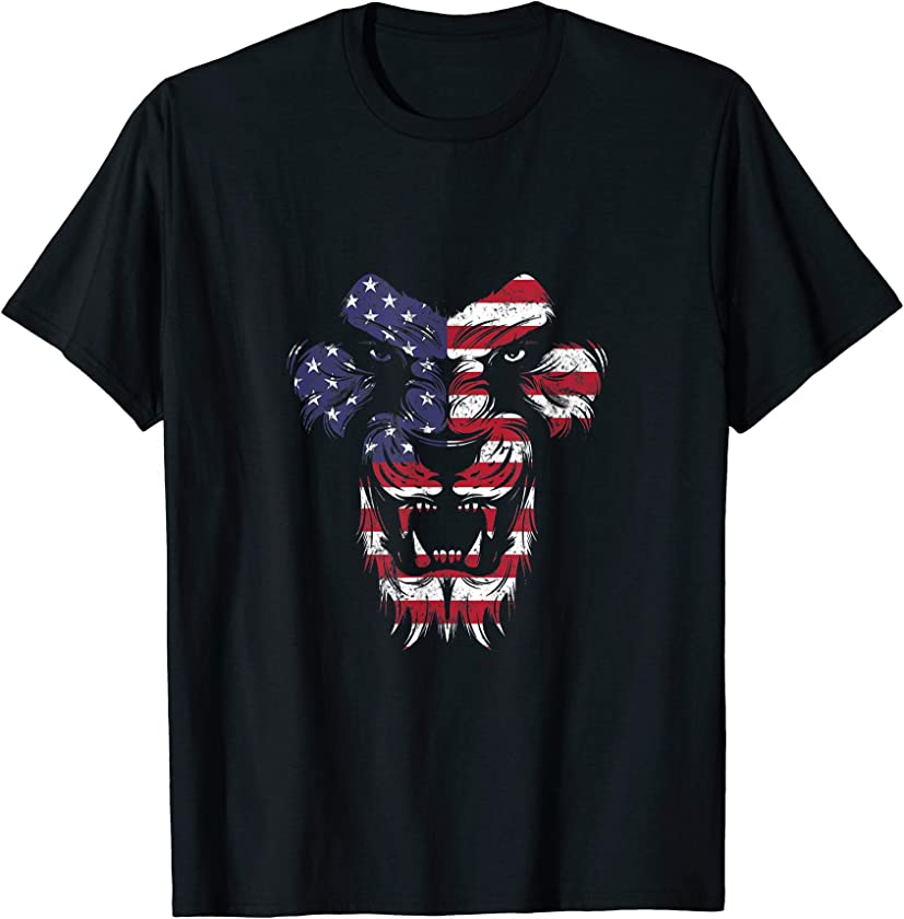 Vintage Patriotic Roaring Lion USA American Flag 4th of July T-Shirt