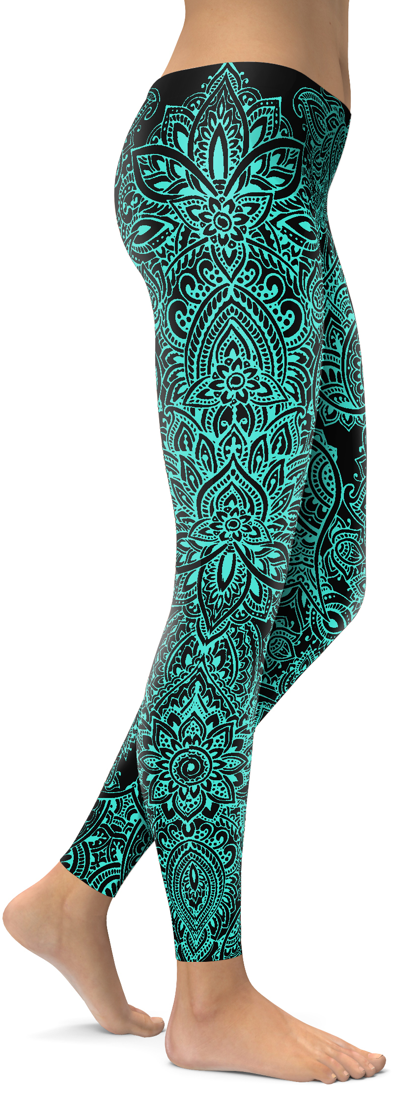 Black And Turquoise Henna Tattoo Leggings - TattoosCafe