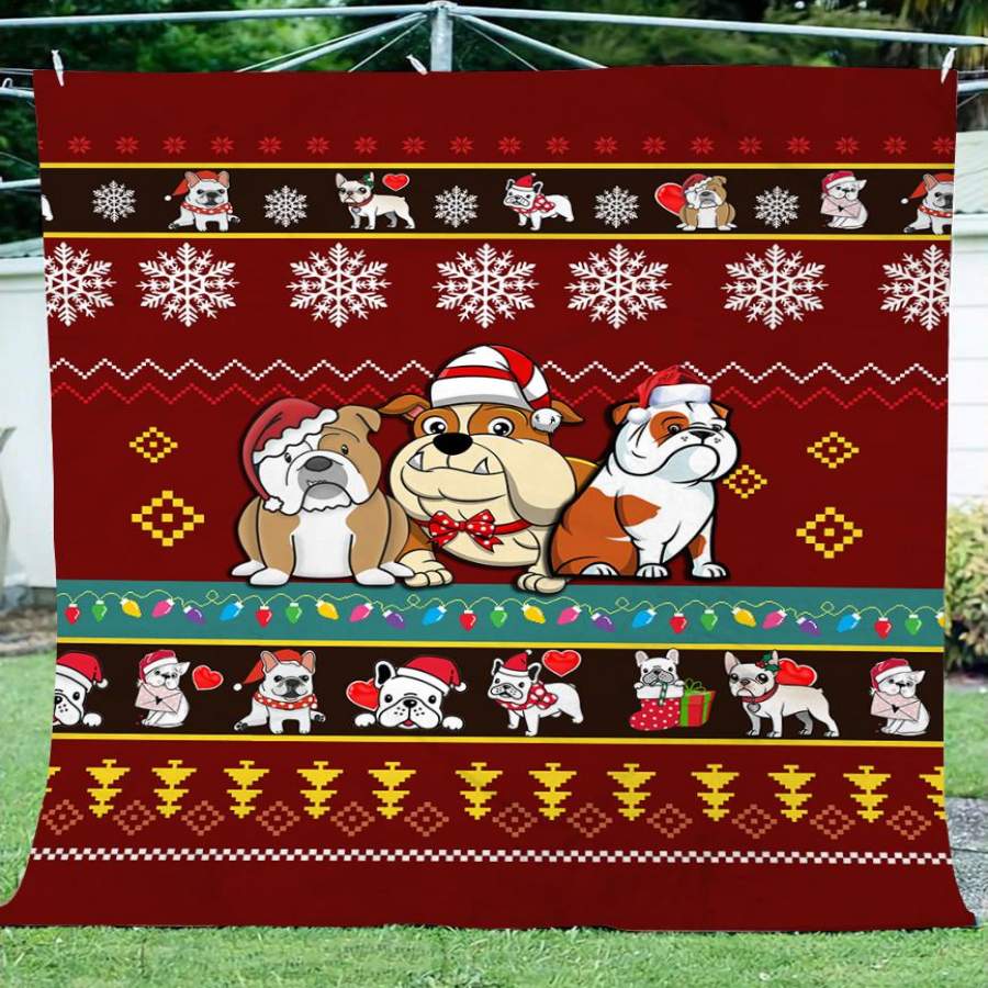 Bulldog funny cute ugly Christmas soft throw fleece blanket NQS1002