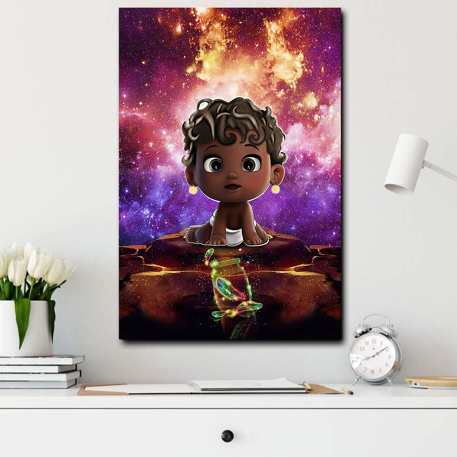 Afro Art Print Canvas Black Cute Chibi Baby Minimalist Home Decoration