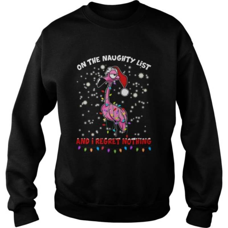 Flamingo Santa hat on the naughty list and I regret nothing Christmas ugly shirt, hoodie, tank top – pdn