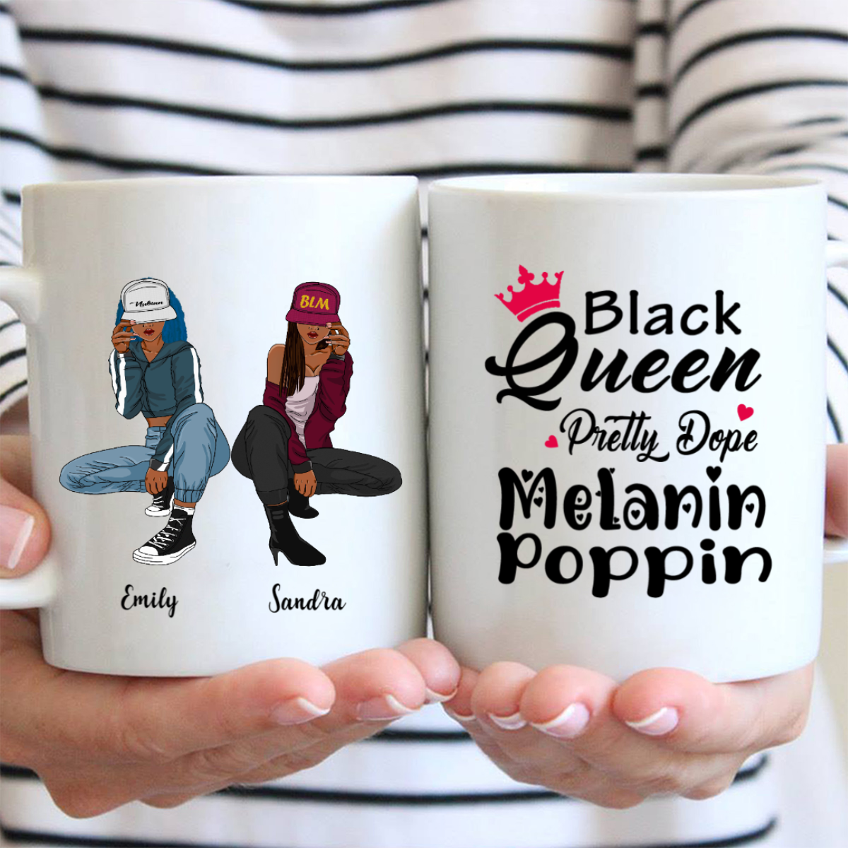 Personalized Coffee Mug, Best Gift For Best Friends, Hip Hop Girls – 2 Hip hop Girls Mug – Black Queen Pretty Dope Melanin Poppin